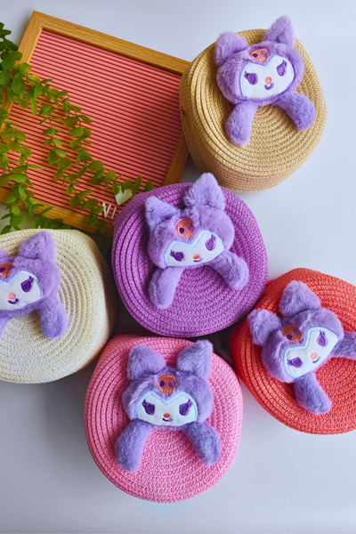 Nisankids Κοριτσίστικη ψάθινη τσάντα Kuromi για τα Χριστούγεννα (Ρυθμιζόμενο λουράκι)