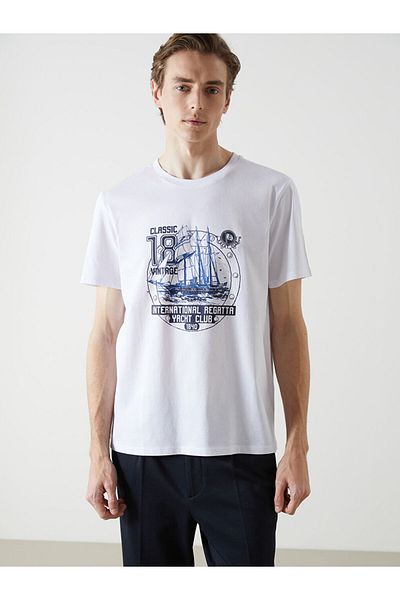 LC Waikiki Ανδρικό μπλουζάκι LCW Crew με κοντό μανίκι με εμπριμέ χτενισμένο βαμβάκι