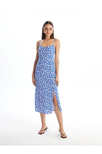 LC Waikiki Lcw Women's Dress with Heart Collar Floral Strap Fast Fashion