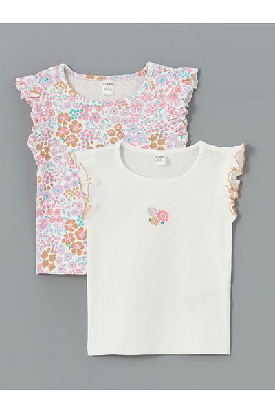 LC Waikiki New Season Printed Ruffle Baby Girl T-Shirt Set of 2 - S5Dt45Z1