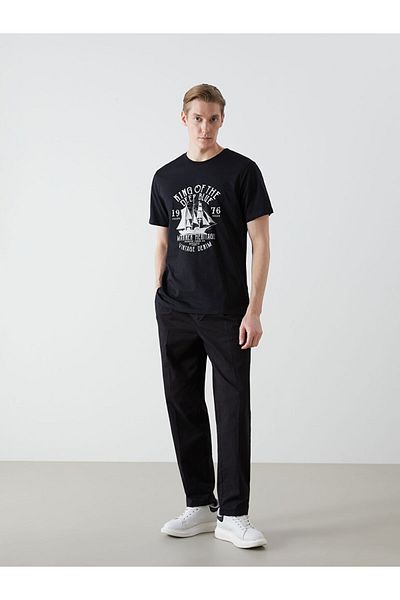 LC Waikiki Ανδρικό μπλουζάκι LCW Crew με κοντό μανίκι με εμπριμέ χτενισμένο βαμβάκι