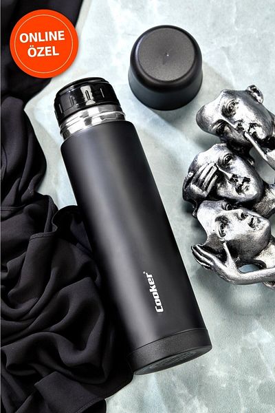 Cooker Termos dublu din oțel inoxidabil 750 ml negru (ceai cafea picnic camping în aer liber birou hotel cafenea școală)