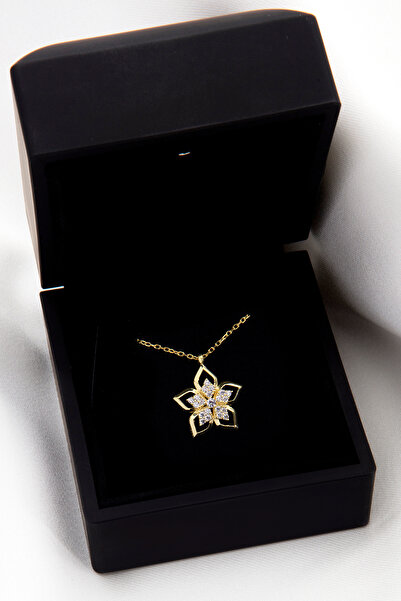 SARIASLAN Işıklı Kutuda 14 Ayar Altın Suyu Lotus Çiçek Kadın Gümüş Kolye 925 ...