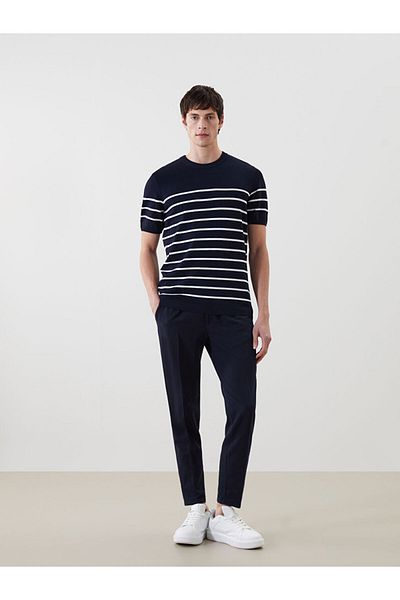 LC Waikiki Lcw Crew Neck Short Sleeve Striped Men's Knitwear Sweater Fast Fashion