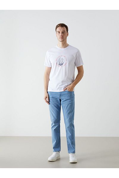LC Waikiki New Season Crew Neck Κοντό μανίκι εμπριμέ χτενισμένο βαμβακερό ανδρικό Tisort - S5I570Z8
