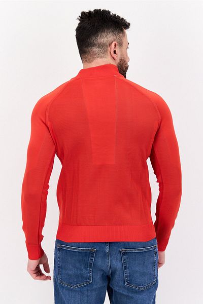 freesoul Men Stand Collar Brand Logo Long Sleeves Sweatshirt, Red
