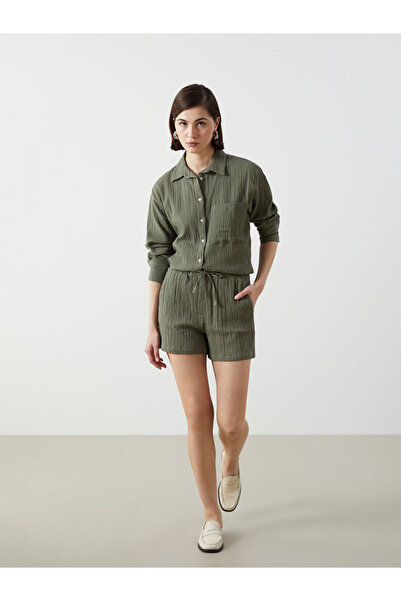 LC Waikiki Χακί Με υφή Γυναικείο Σορτς με Ελαστική Μέση