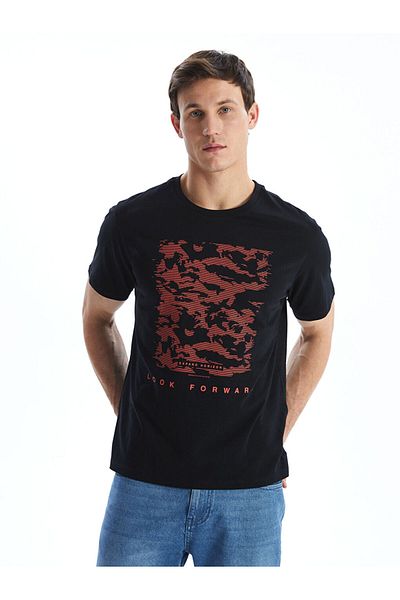 LC Waikiki Tricou pentru bărbați din bumbac pieptănat cu mânecă scurtă cu decolteu și imprimeu de sezon nou - S5HT54Z8