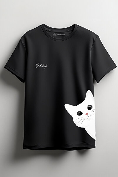 Merch&ice Tricou oversize unisex cu imprimeu alb Cat Meow