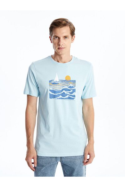 LC Waikiki Tricou pentru bărbați din bumbac pieptănat cu mânecă scurtă cu decolteu