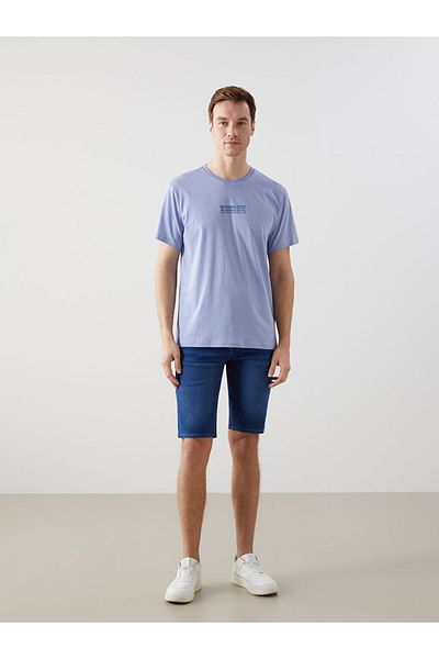 LC Waikiki New Season Crew Neck Κοντό μανίκι εμπριμέ χτενισμένο βαμβακερό ανδρικό Tisort - S5KU01Z8