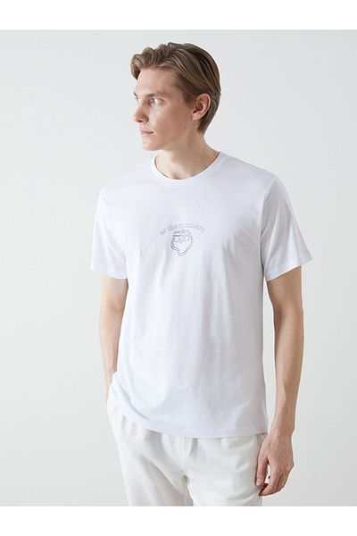 LC Waikiki Tricou pentru bărbați din bumbac pieptănat cu mânecă scurtă cu decolteu LCW