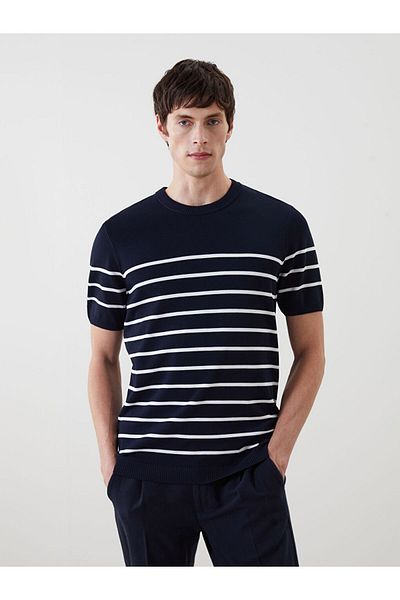 LC Waikiki Lcw Crew Neck Short Sleeve Striped Men's Knitwear Sweater Fast Fashion