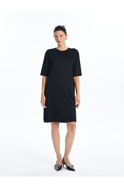 LC Waikiki Lcw Crew Neck Solid Short Sleeve Women's Dress Fast Fashion
