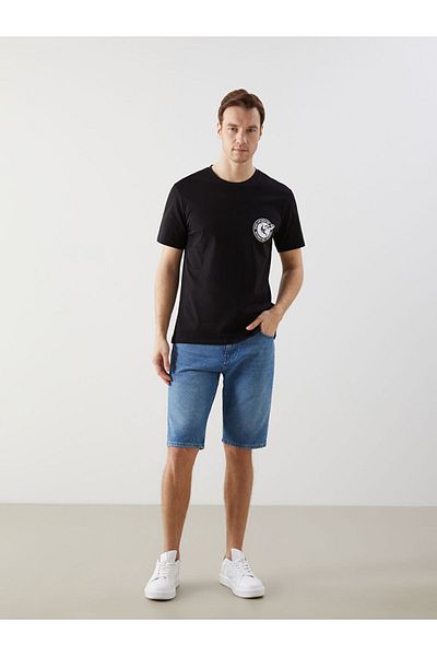 LC Waikiki New Season Crew Neck εμπριμέ χτενισμένο βαμβακερό ανδρικό Tisort - S5JI60Z8