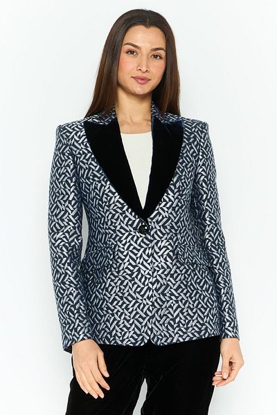 Emporio Armani Women Regular Fit Abstract Semi-Formal Blazer, Navy/White