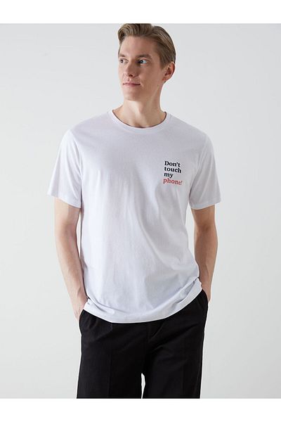 LC Waikiki Ανδρικό μπλουζάκι LCW Crew με κοντό μανίκι με εμπριμέ χτενισμένο βαμβάκι