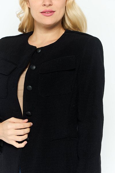 Emporio Armani Women Regular Fit Textured Semi Formal Velvet Blazer, Black