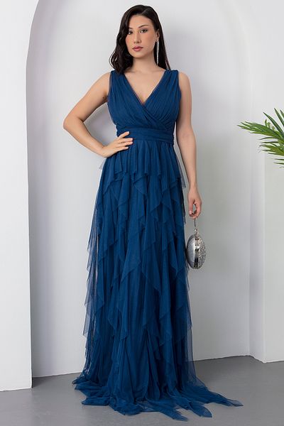 PULLIMM 13360 Rochie de seara lunga cu volane dublu