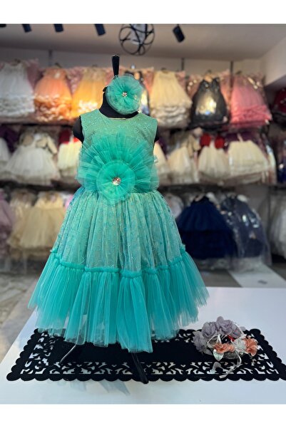 Prenses Peri Kids Kız çocuk abiye party toka aksesuar detaylı elbise