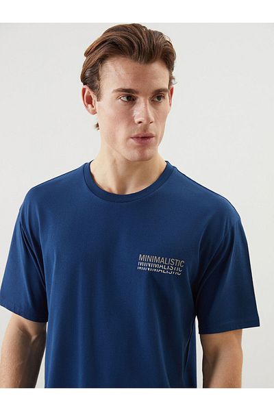 LC Waikiki Ανδρικό μπλουζάκι LCW Crew με κοντό μανίκι με εμπριμέ χτενισμένο βαμβάκι