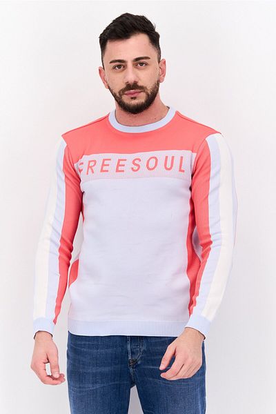 freesoul Men Crew Neck Long Sleeve Brand Logo Sweatshirt, Pink