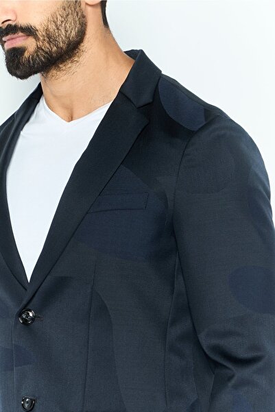 Emporio Armani Men Regular Fit Abstract Semi Formal Blazer, Navy Combo