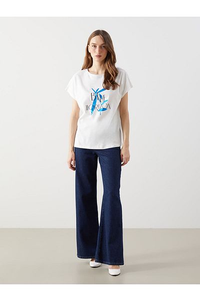 LC Waikiki Γυναικείο μπλουζάκι με στάμπα LCW Crew Neck