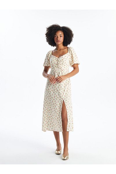 LC Waikiki Lcw Heart Collar Floral Short Sleeve Women's Dress Fast Fashion