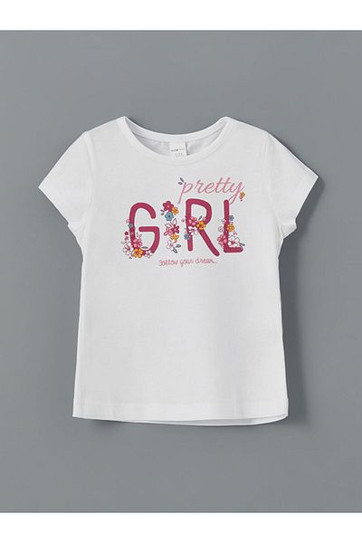 LC Waikiki Tricou pentru fete cu imprimeu cu gâtul rotund de sezon nou, pachet de 2 - S5KH95Z1