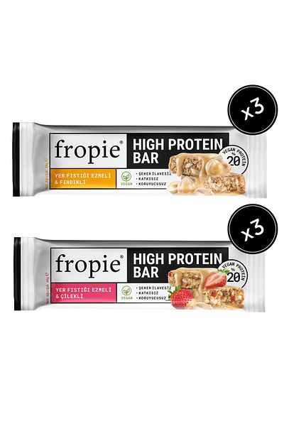 FROPİE Fropie Vegan High Protein Bar Set of 6 - Peanut Butter & Hazelnut & Strawberry