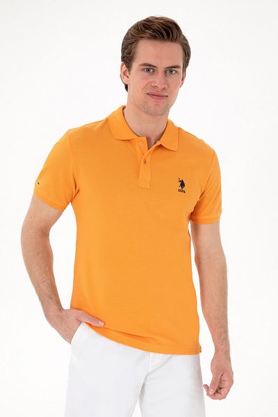 U.S. Polo Assn. تي شيرت رجالي ذو قصة ضيقة وياقة بولو برتقالية أساسية 50298041-VR051