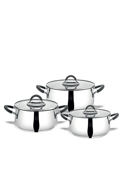 Serenk Modernist 6 Piece Steel Cookware Set, 18/10 Stainless Steel, 18-22-26 cm