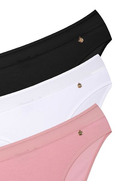 Kom Women's Underwear: Set of 3 Pairs of Panties White, Black, Blue-Dried Cotton