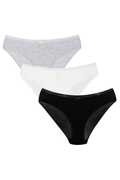 Kom Set chiloți slip pentru femei - bumbac (alb-negru-gri)