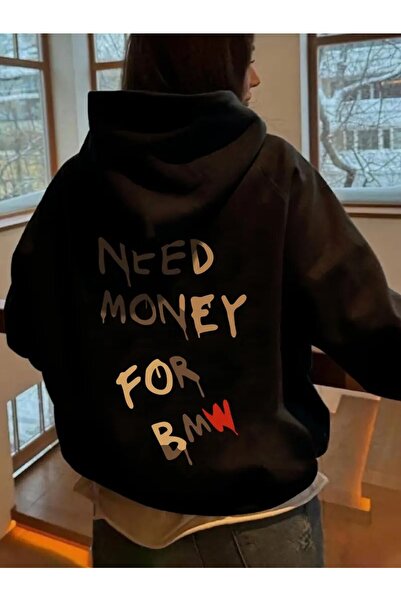 LAND MODA ، سويت شيرت شتوي مريح من الصوف بغطاء للرأس مع حروف طابعة وتفاصيل جيب