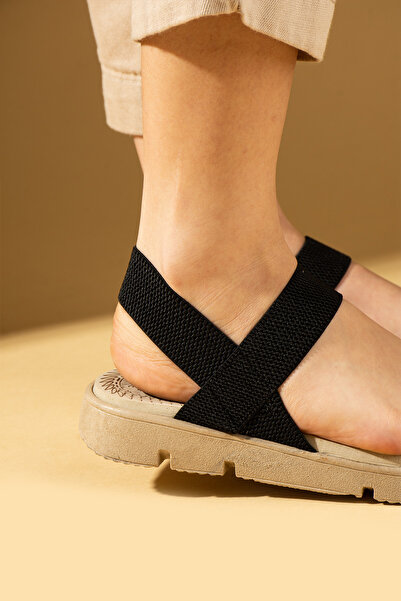 Pembe Potin New Season Women's Black Elastic Band Comfortable Black N Stylish Daily Sandals