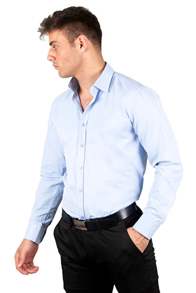 Rizz up Male Baby Blue Slim Fit Long Sleeve Cufflinks Shirt 2209615