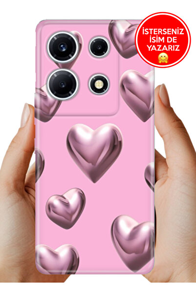 Cekuonline İnfinix Note 30 X6833B Kılıf Desenli Rubber Kamera Korumalı Silikon Platin Kalp