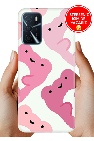 OPPO A16 (CPH2269) Kılıf Desenli Rubber Kamera Korumalı Silikon Pink Frogs