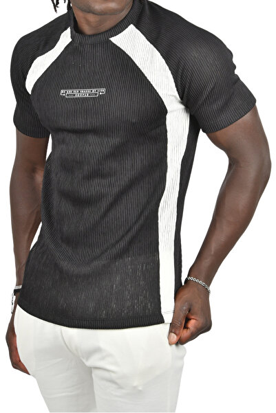 Rizz up تي شيرت رجالي من الليكرا ذو قصة ضيقة مع حروف سوداء على الجهة الأمامية...