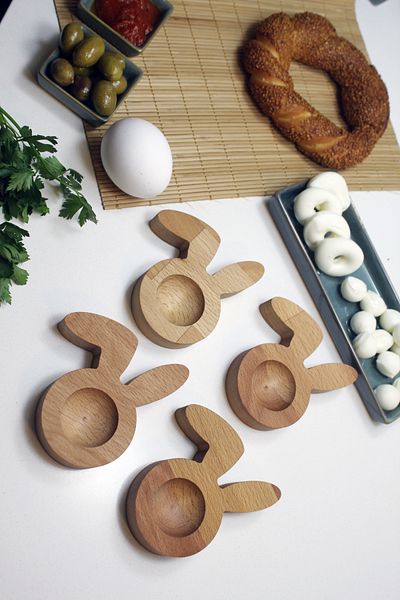 Teknofors Set of 4 Wooden Rabbit (Broken Ear) Egg Bowl Tableware Presentation