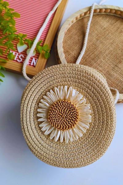 Nisankids Girl's Festive Sunflower Figured Straw Bag (Adjustable Strap)