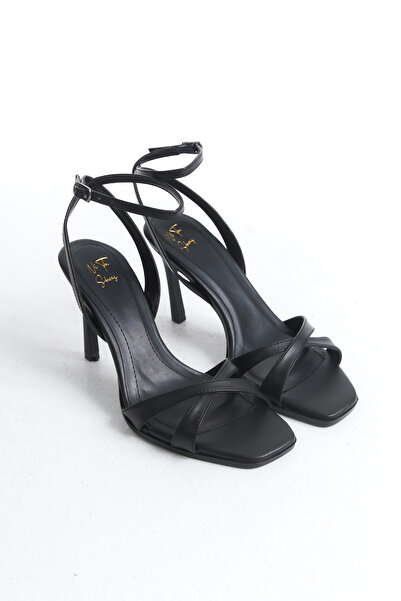 NITU Shoes Μαύρα δερμάτινα ψηλοτάκουνα παπούτσια με λουράκι στον αστράγαλο