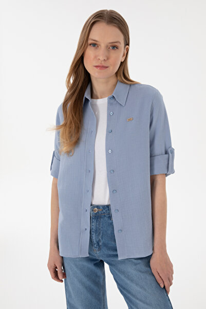 U.S. Polo Assn. Kadın Mavi Uzun Kollu Tunik Gömlek 50306473-VR036