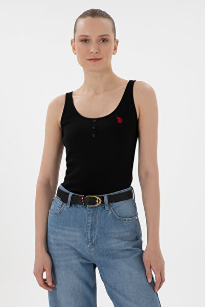 U.S. Polo Assn. Kadın Siyah Kolsuz Bisiklet Yaka Basic Tişört 50300895-VR046