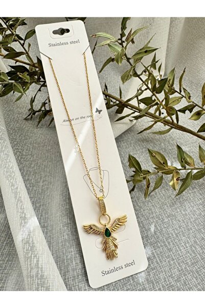 Shansora Design الفولاذ المقاوم للصدأ، اللون الذهبي، الحجر الأخضر، قلادة فيني...