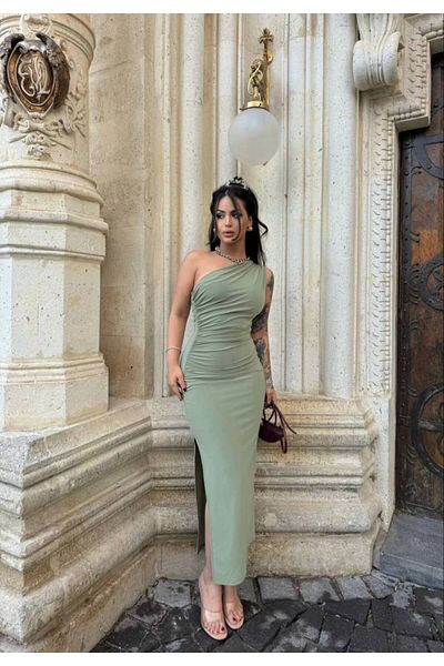 ARK MAĞAZALARI Women's Draped One Shoulder Dress Definition of Elegance