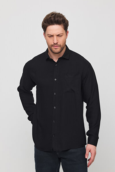 cotside Oversize Polo Yaka Keten Karışımlı Uzun Kollu Cepli Gömlek