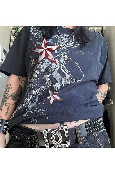 köstebek kadıköy Μπλουζάκι Unisex Cyber ​​Gothic Skull Rose Guitar